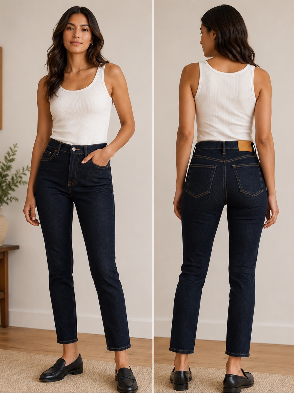 High-Rise Straight Leg Everlane Jeans in Dark Indigo
